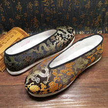 Chinese Handmade Men Casual Shoes Golden Dragon Emperor Breathable King Kung Fu Tai Chi Black Shoe Bruce Lee Martial Art Sneaker wall hanging bruce lee kung fu dragon tapestry