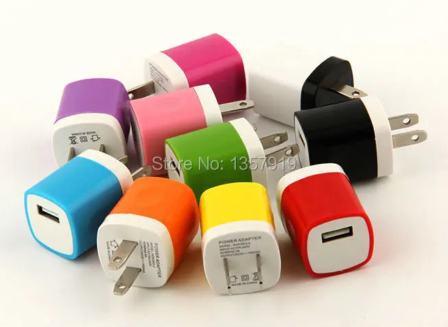 Красочные 1A США Plug AC адаптер питания домашнее настенное зарядное устройство с отдельным портом, USB зарядное устройство для iPhone 4 5 6 7 10 цветов 500 шт