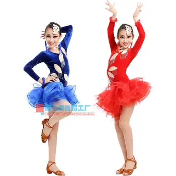 

Adult Child Latin dance costume long sleeves Velvetg latin dance dress for Adult children latin dance competition dresses S-4XL