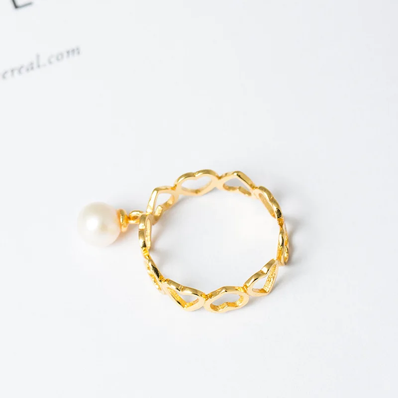 Женское Винтажное кольцо из серебра 100% пробы с золотым жемчугом|adjustable rings for women|open
