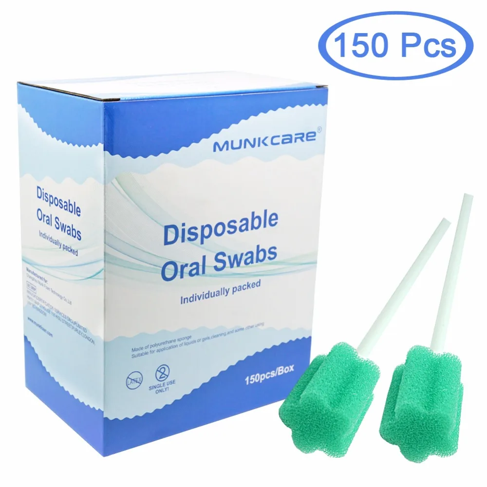 MUNKCARE Disposable Oral Swabsticks for Patient Mouth Cleaning Sponge