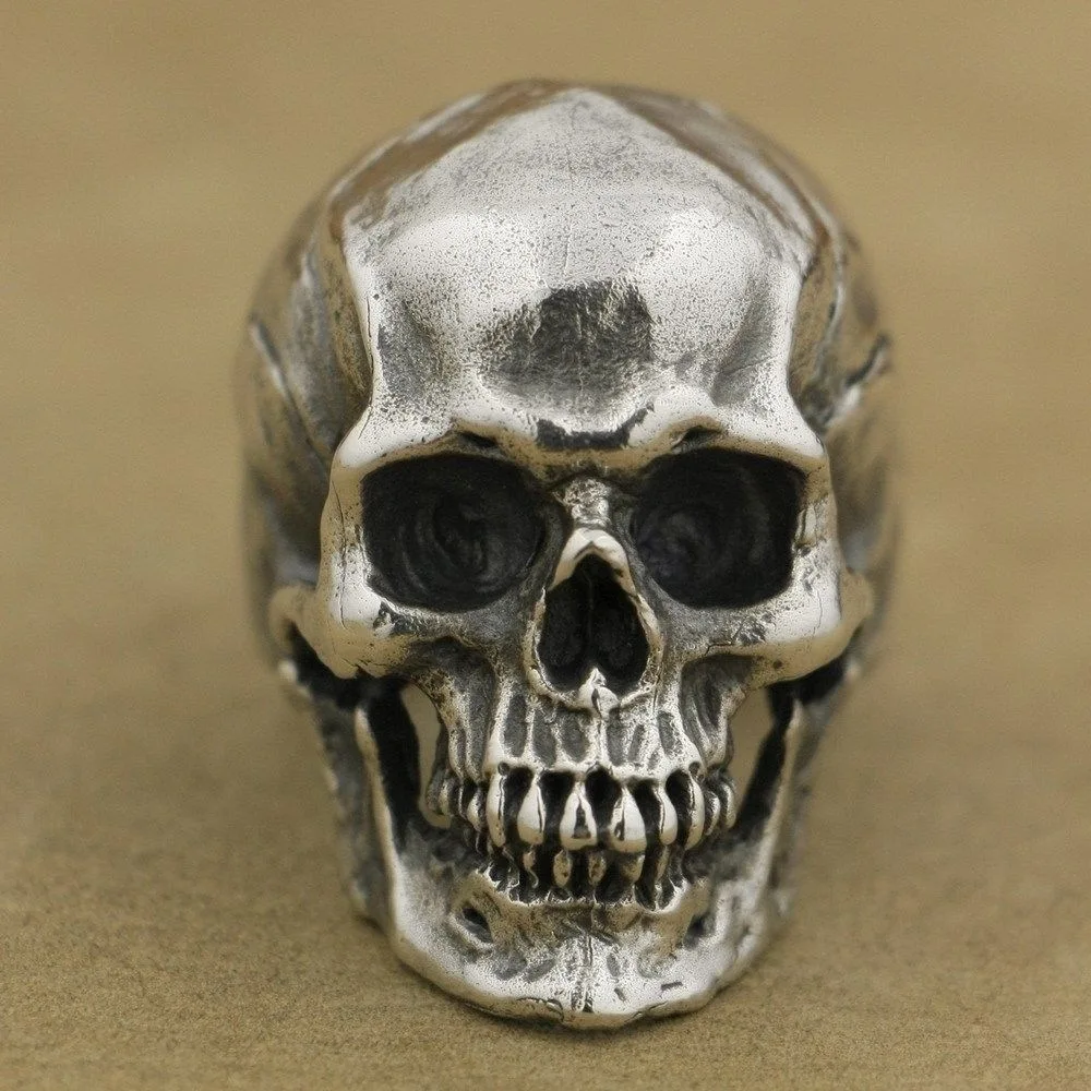 

Unique Crack Splitting Skull Rings Mens Satan Demon Handmade Dark Punk Locomotive Domineering Ring Silver Punk Biker Jewelry