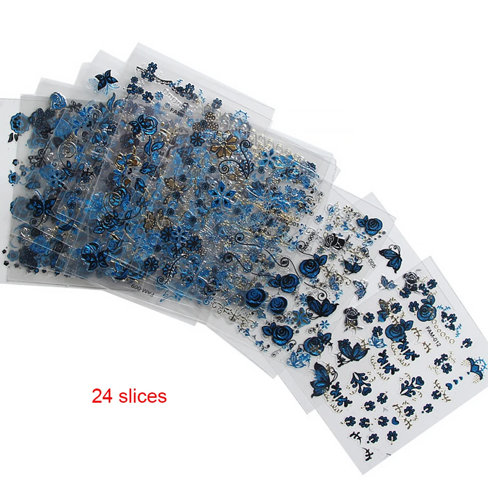 24 Sheets Fashion Nail Art Sticker 3D Flower Butterfly Plant Decal Manicure Accessories | Красота и здоровье