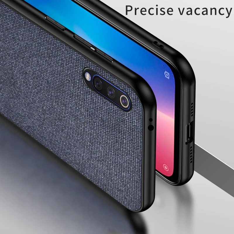 For Xiaomi Mi 9 Case Soft silicone edge + Cloth texture Skin Comfortable protective Back Cover Case for xiaomi mi9 phone shell