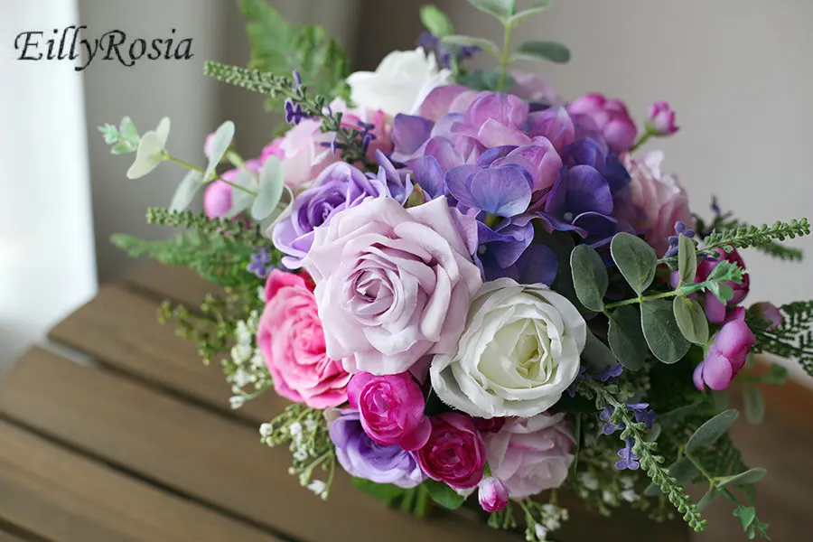 Eillyroasia фиолетовый сиреневый красивый свадебный букет белая фуксия Свадебный букет невесты цветок букет Роза для подружки невесты articielle