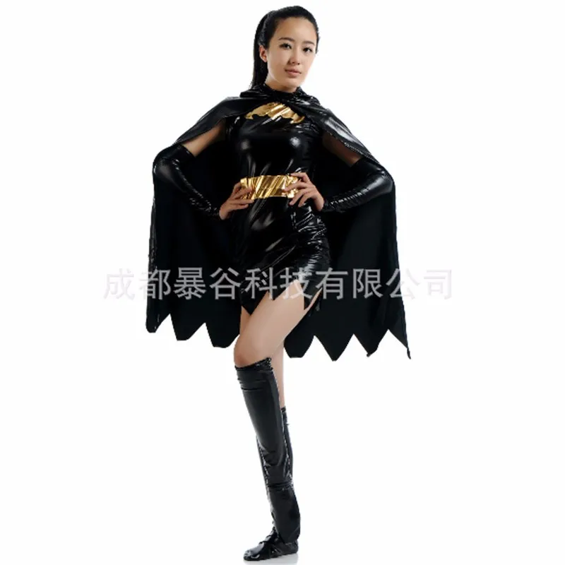 Cosplay&ware High Sexy Black Batman Costume Batgirl Dress Superhero Cosplay Zentai Cape Adult Women Halloween Costumes -Outlet Maid Outfit Store