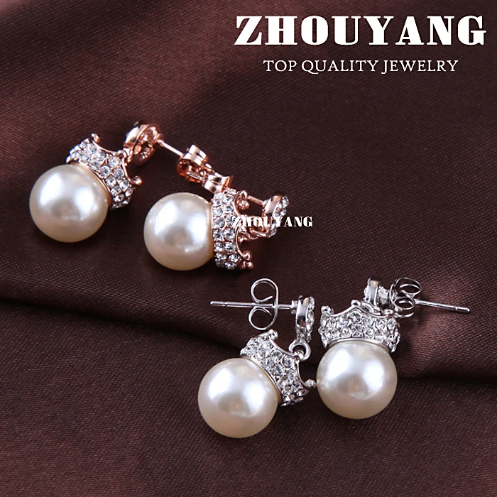 ZHOUYANG ZYE163 Imitation Pearl Rose Gold Color Stud Earrings Jewelry Made with Genuine Austrian Crystal Wholesale