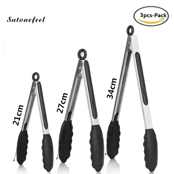 

3PCS 7/9/12 Inch Silicone Tongs Bread Salad Serving Tong BBQ Grilling Tongs Cooking Utensils Kitchen Barbucue Tools