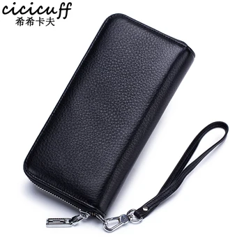 

Luxury Genuine Leather Men Wallets Long Zipper Clutch Purse Business Male Credit Card RFID Blocking Wrist Strap Phone Wallet