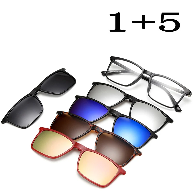

2018 Men 5 clip on Sunglasses Magnetic Adsorbent Glasses Frame Women Optical Spectacle Frame myopia eyeglasses