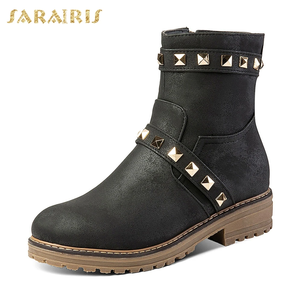 

Sarairis New Fashion Big Size 34-44 Ladies Chunky Heels Rivet Zip Shoes Woman Casual Party Office Autumn Winter Ankle Boots