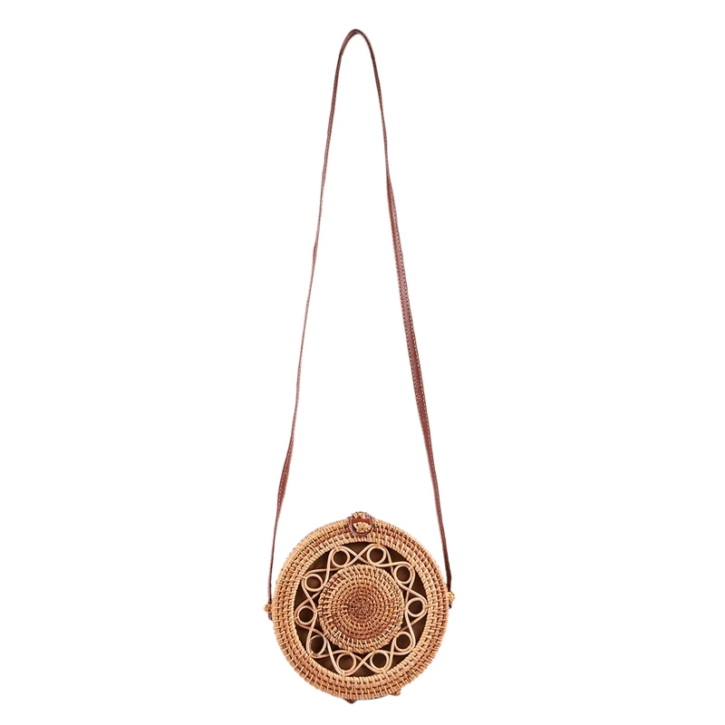

Woven Rattan Bag Round Straw Shoulder Bag Small Beach Handbags Women Summer Hollow Handmade Messenger Crossbody Bags