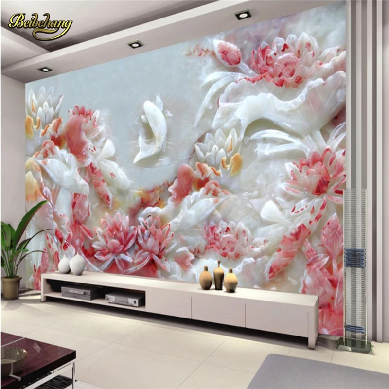

beibehang Custom Papel De Parede 3D Jade carving lotus photo wall mural Wallpaper Bedroom TV background wall papers home decor