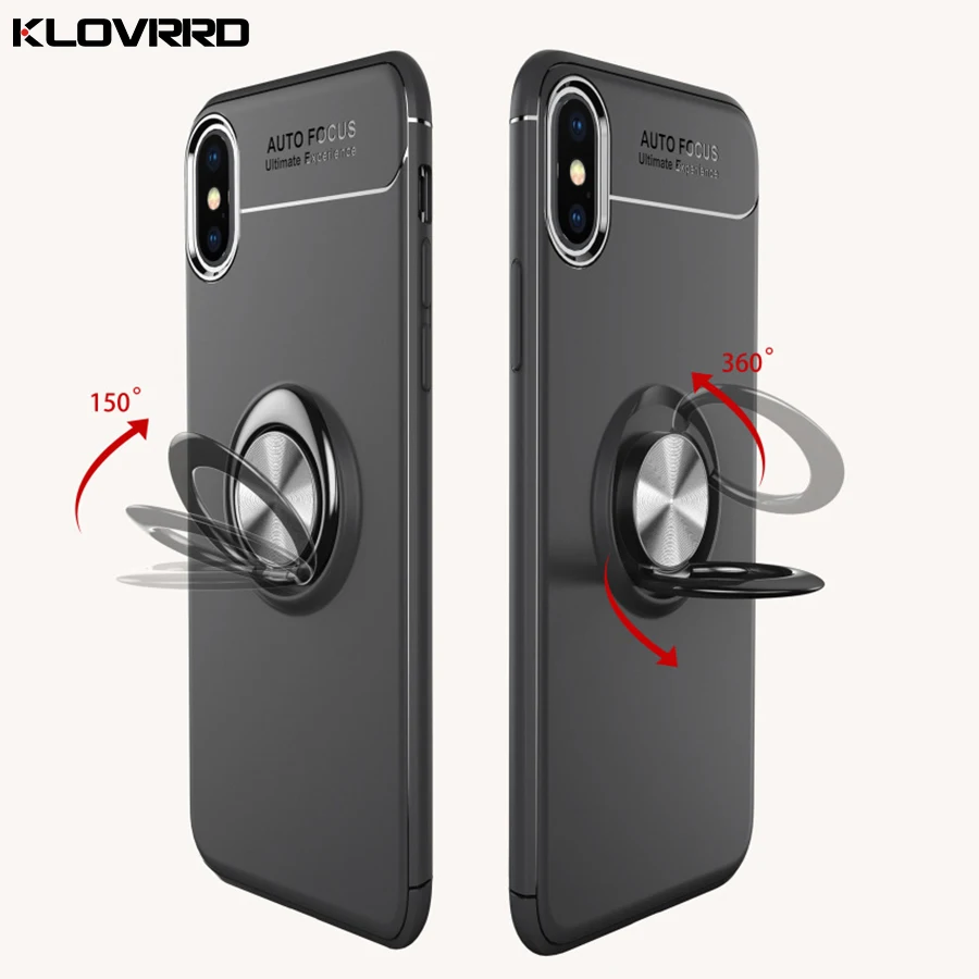 

Phone case Full Protection Soft TPU Back Cover Shell For iPhone X 8 7 6 6s 5 plus With Luxury Finger Ring Holder Magnet Bracket
