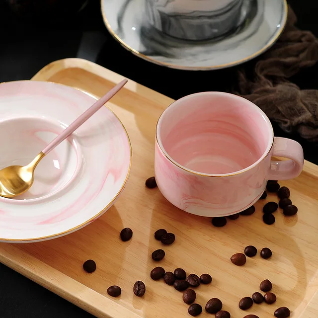Мраморная кофейная чашка для молока, набор для домашнего завтрака, чашка для послеобеденного чая, набор керамических золотых чашек и блюдец, Прямая поставка