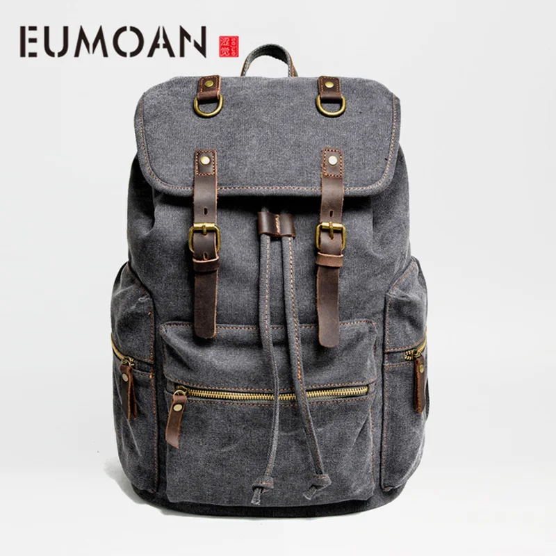 

EUMOAN Trendy canvas male bag, shoulder large capacity student schoolbag, male and female travel backpack, 14 inch computer bag