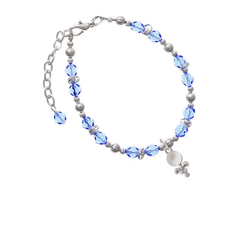Clear Frosted Baby Rattle Light Blue Beaded Bracelet