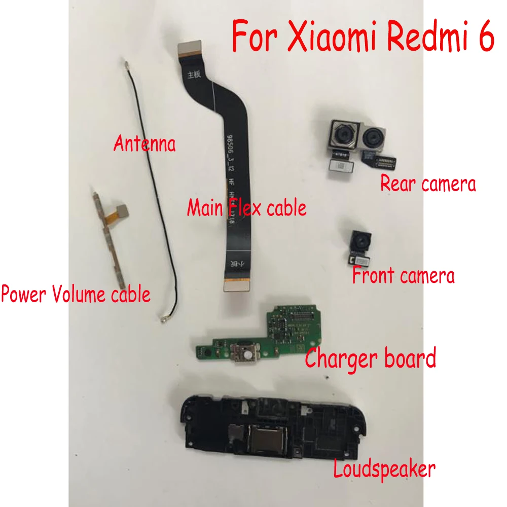 Original Tested USB Charging board Front &amp Back Camera For Xiaomi Redmi 6 Power Volume Flex Cable Signal antenna Louderspeaker |