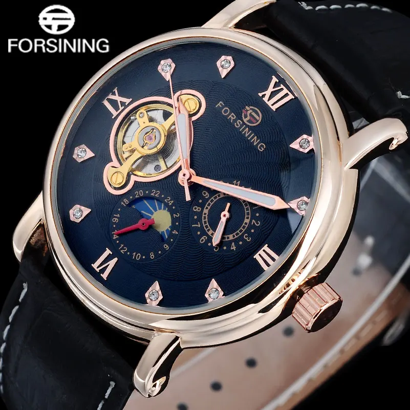 2016 top brand FORSINING Luxury men watches moon phase automatic Mechanical moon phase Rhinestone tourbillion wristwatches
