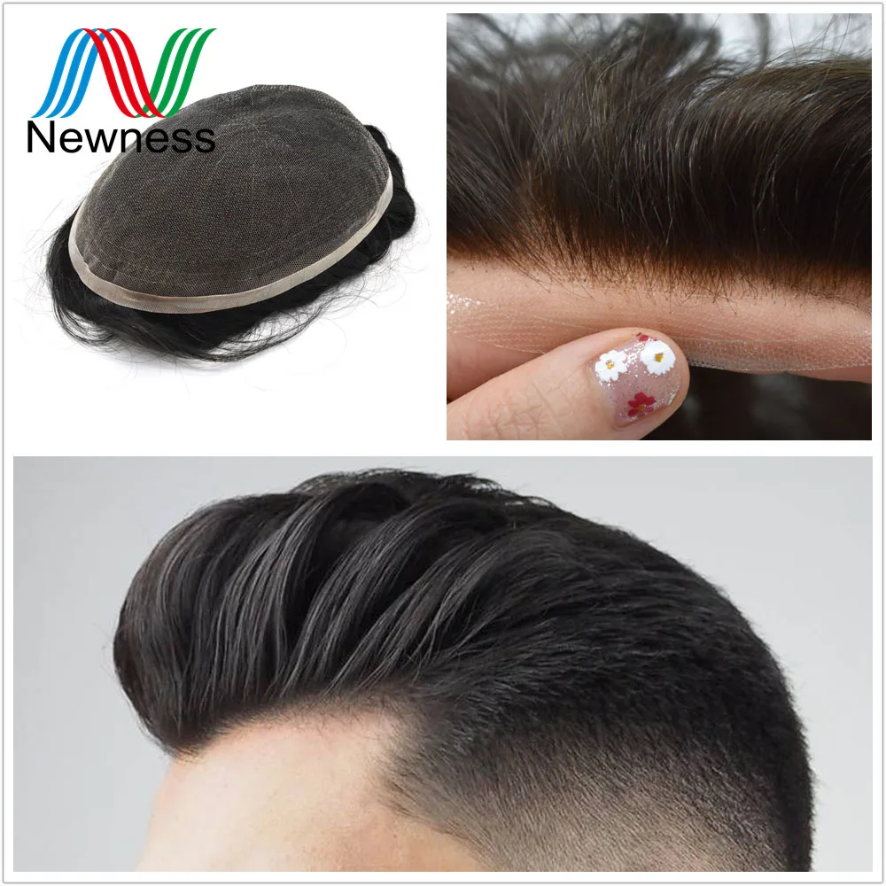 

Newness Hair Men Toupee indian Human Remy Hairpiece For Males Full Lace Bleached Knots natural hairline