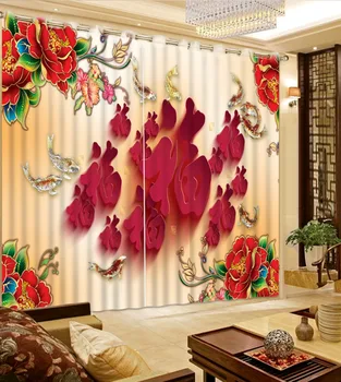 

3D Curtains Home Bedroom Decoration Curtain Chinese Style Blessing Flower Curtains For Bedroom Blackout Curtain