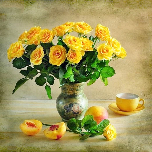 

Diamond Mosaic Yellow Rose Fruit Diamond Embroidery Flower 5D Diy Diamond Painting Flower Vase Mosaic Picture Pastes Wall Decor