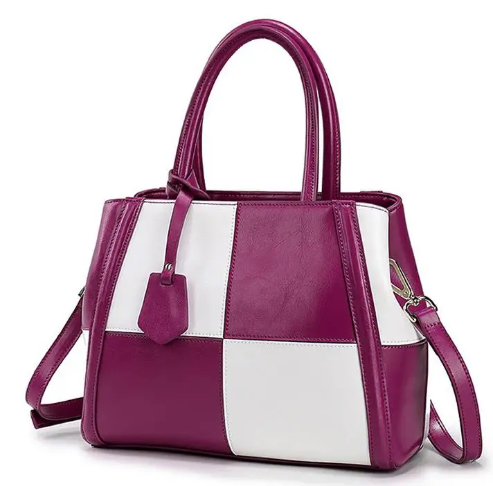 

The new 2017 bump color leather handbag fashion cowhide single shoulder bag brand simple color matching ladies handbags