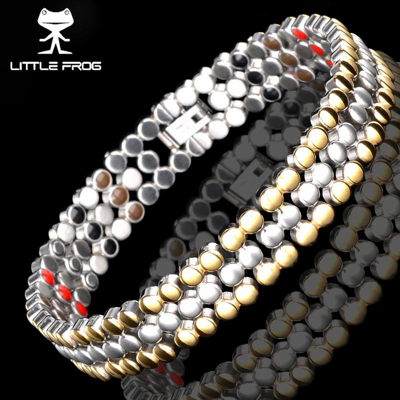 Online Pulsera magnética para el cuidado de la energía de la salud de la rana pequeña para los hombres brazalete de la energía 316L Acero inoxidable Bio Pulseras Hombre joyería
