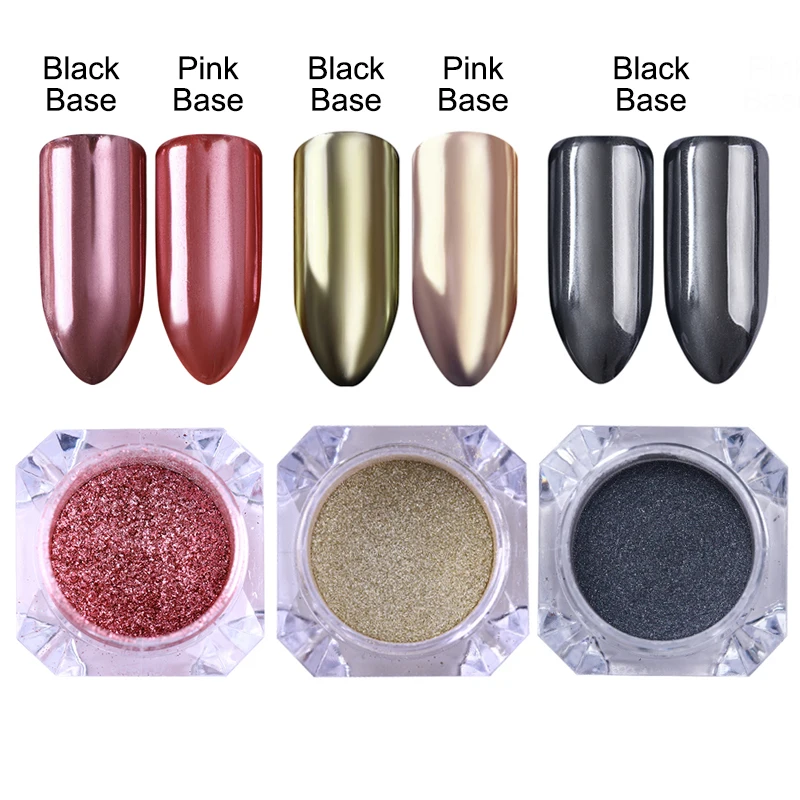 

Mirror Nail Powder Silver Gold Black Rose Red Holo Shimmer Manicure Nail Art Chrome Pigment Glitter Dust