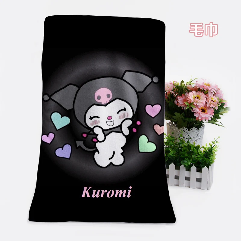 IVYYE 1PCS Black Kuromi Fashion Customized Anime Bath Towels Handkerchief Soft Face Towel Cartoon Washcloth Unisex NEW