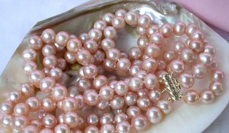 

3 row 9-10mm luster pink freshwater cultured pearls necklace