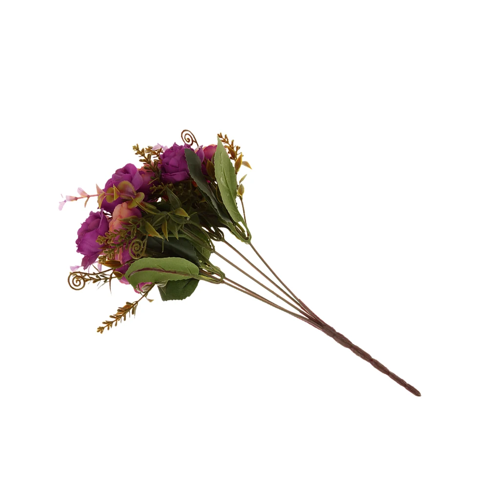 2 Bunches Artificial Roses Silk Flowers Home Garden DIY Decor-Purplish Red