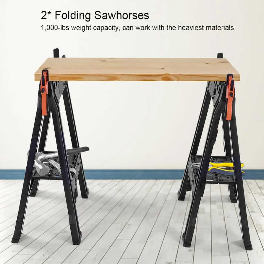 2 шт. сверхмощный складной Sawhorse прочная пила лошадь Нескользящая Зажимная Работа Инструмент