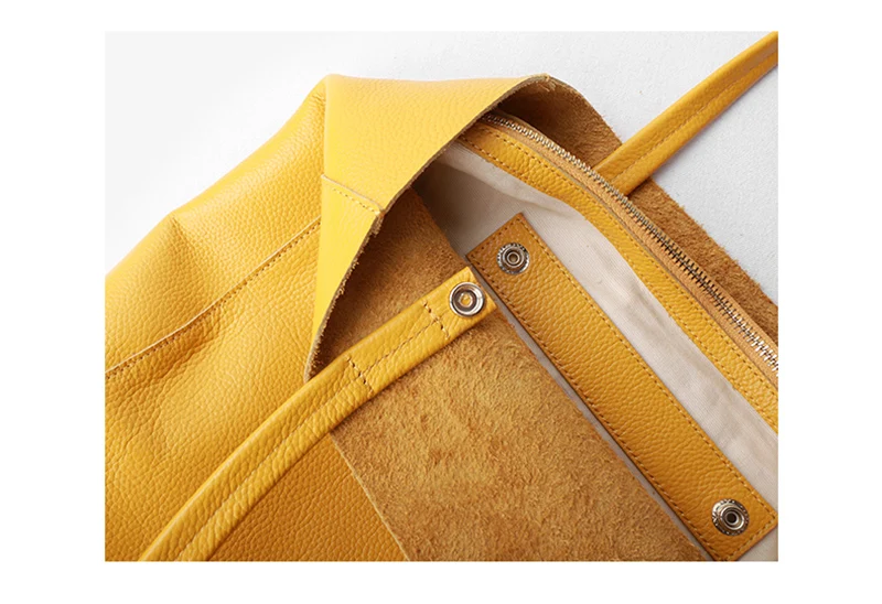 Women Luxury Bag Casual Tote Female Lemon Yellow Fashion Shoulder Handbag Lady Cowhide Genuine Leather Shoulder Shopping Bag