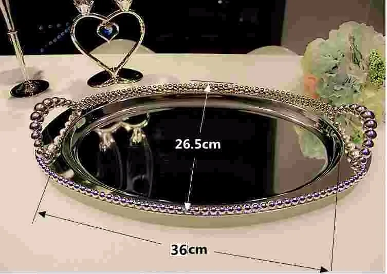 43*27 см, Овальный металлический Серебряный сервировочный декоративный поднос, Сервировочные подносы, свадебные сервировочные подносы, поднос для хранения, для домашней организации, FT025