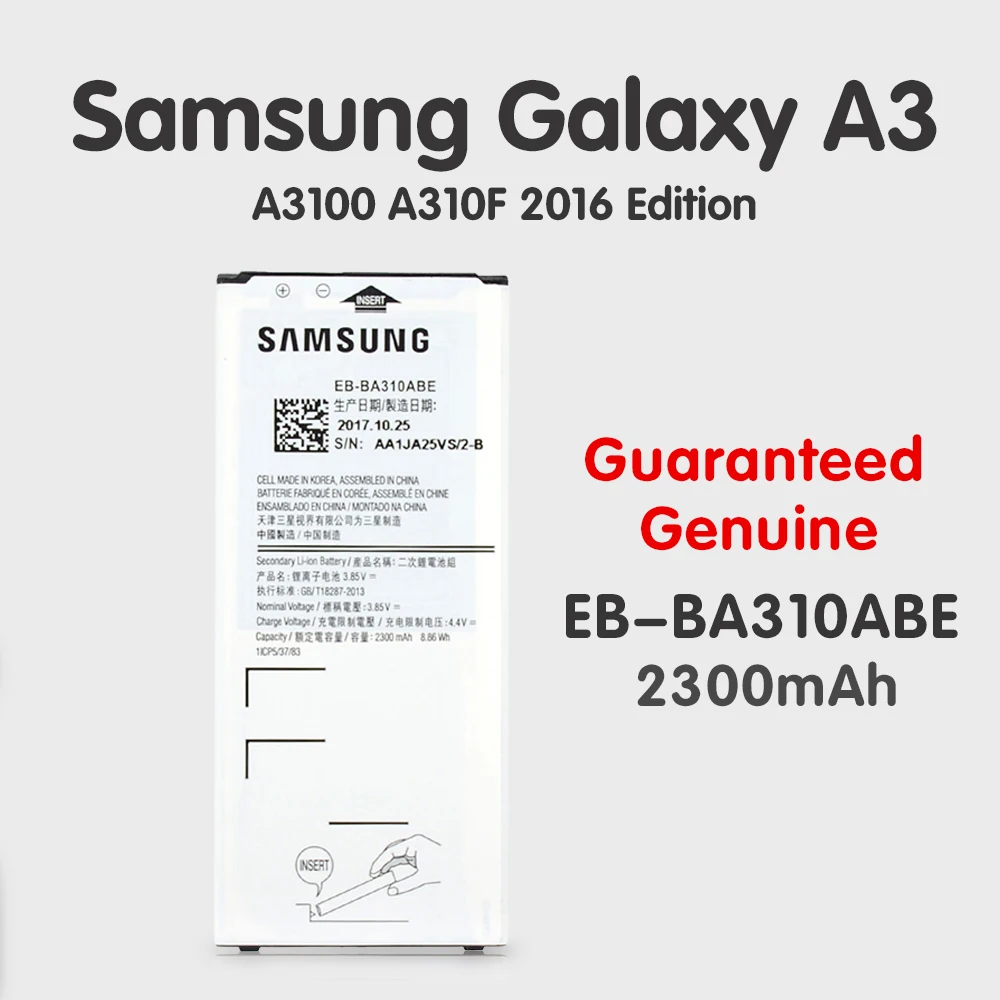 

Original Samsung Replacement Battery EB-BA310ABE For Galaxy A3 2016 Edition A310 A310F NFC Mobile Phone Batteria 2300mAh Akku