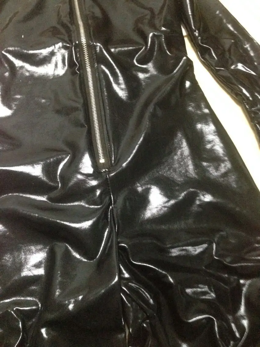 Черный винтажный комбинезон из искусственной кожи с эффектом мокрой кожи, сексуальный костюм женщины-кошки, растягивающийся комбинезон на молнии, вечерние костюмы супергероя на Хэллоуин