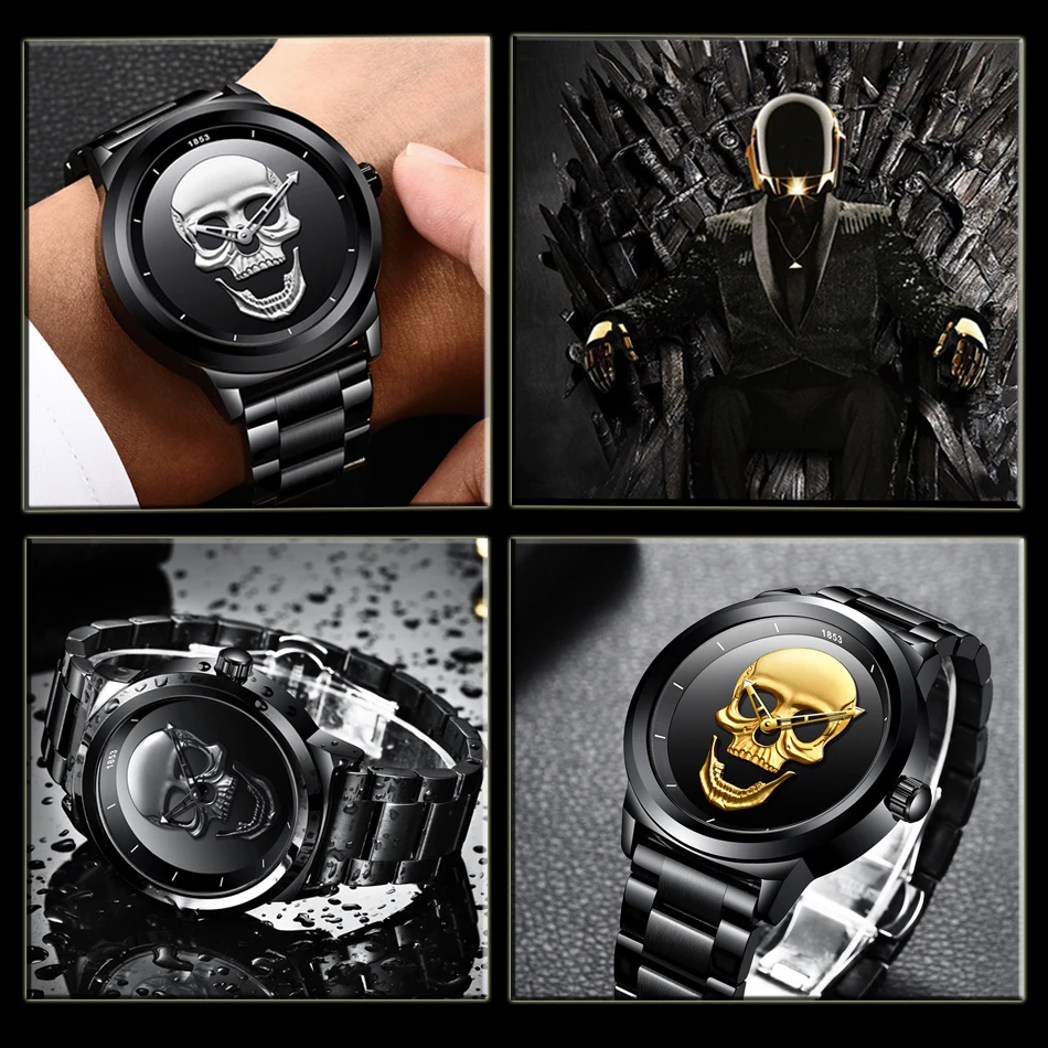 Мужские часы с черепом, уникальный дизайн, мужские часы LIGE, люксовый бренд, Спортивные кварцевые Военные Стальные наручные часы, мужские часы+ коробка