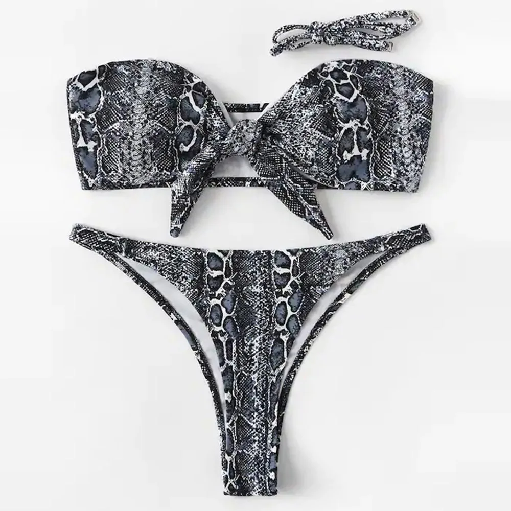 

Printed Snakeskin Swimsuit Pattern String Bikini Set 2019 New Swimming Suit For Women Sexy Bathing Suit Maillot Biquine