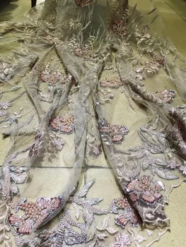 

High Quality Pearls Beaded French Net Lace Fabric 2018 Latest African Lace Fabric PWD18121402 Embroidered Tulle Fabric