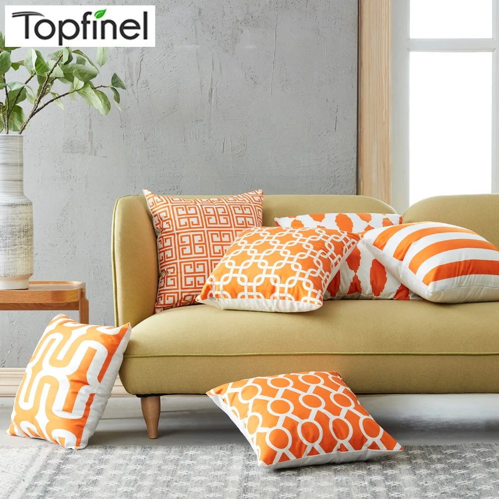 Topfinel هندسية الزخرفية البرتقال رمي أكياسها وسادة يغطي ل مقعد أريكة كرسي سيارة ستوكات الزخرفية 45x45 cm