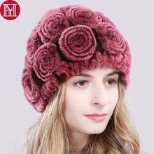 Горячая Распродажа натуральная шапка из кроличьего меха, Зимний натуральный настоящий мех кролика, шапка Skullies, качественные женские меховые шляпки