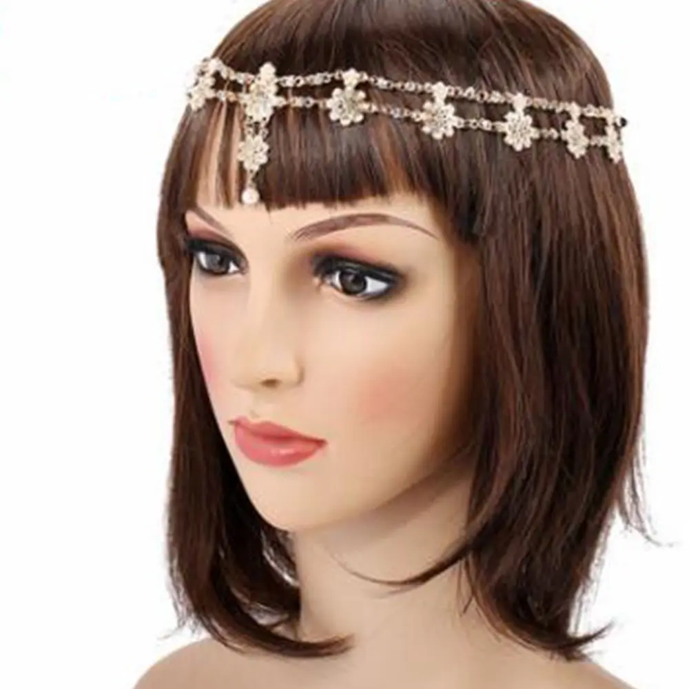Vintage Fashion Women Lady Metal Rhinestone Flower Head Chain Jewelry