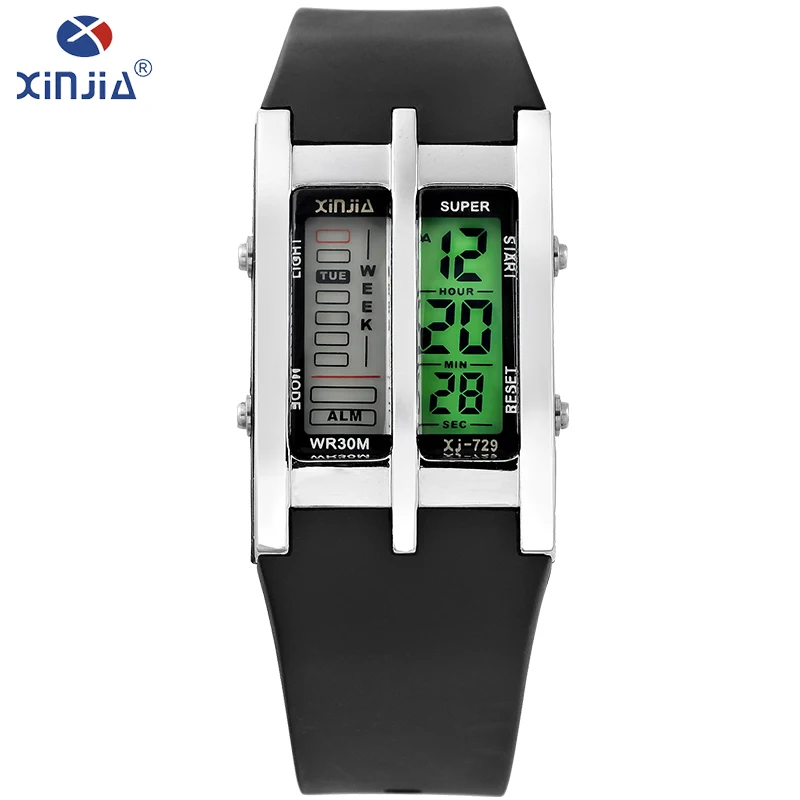 

XINJIA Mens Watches Digital Business Dual display watch Fashion Luxury Brand Watch Calendar stopwatch 30M Water Resistant XJ-729