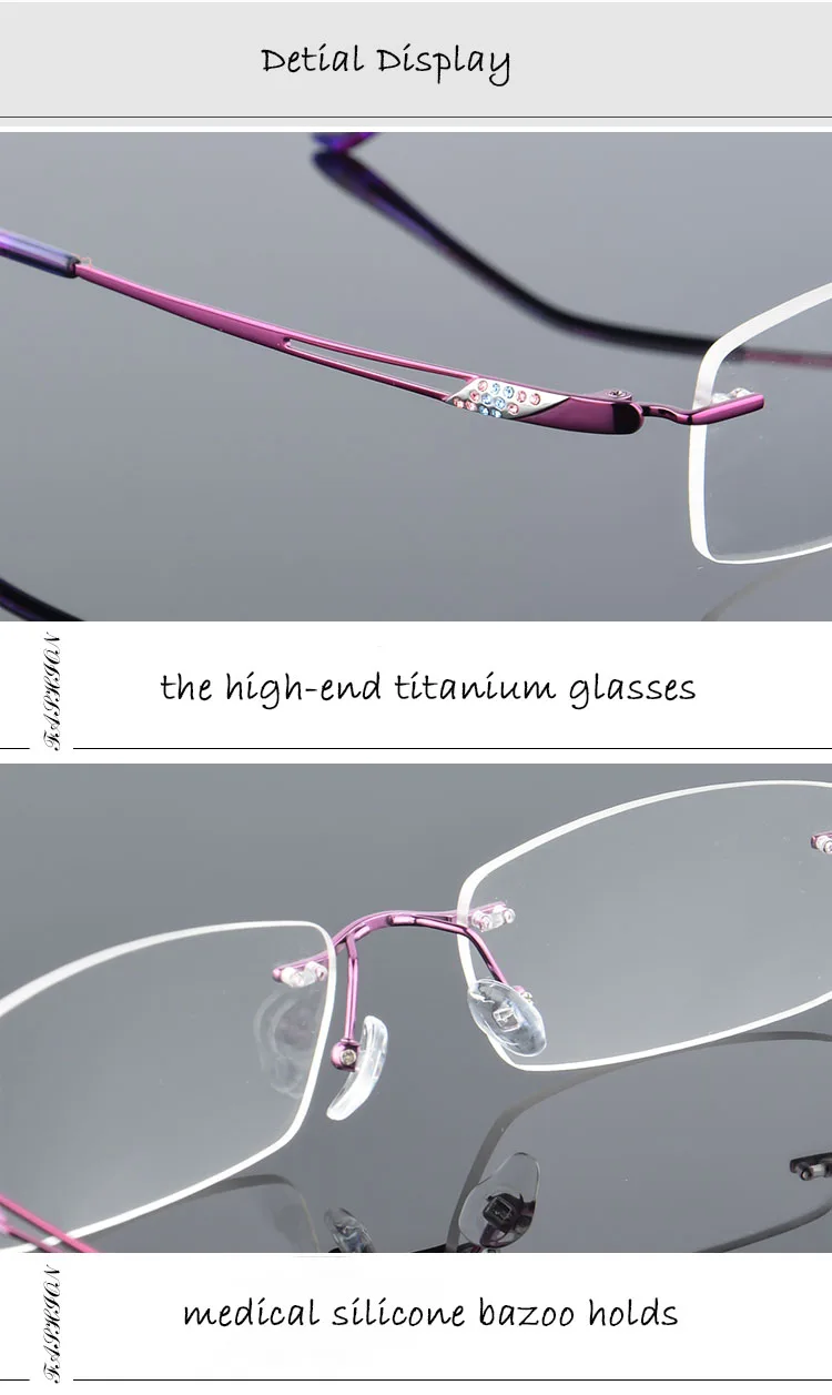 Чистый титановые очки без оправы оптический рамки рецепт зрелище Безрамное очки для женщин глаз 629 тонкий храм