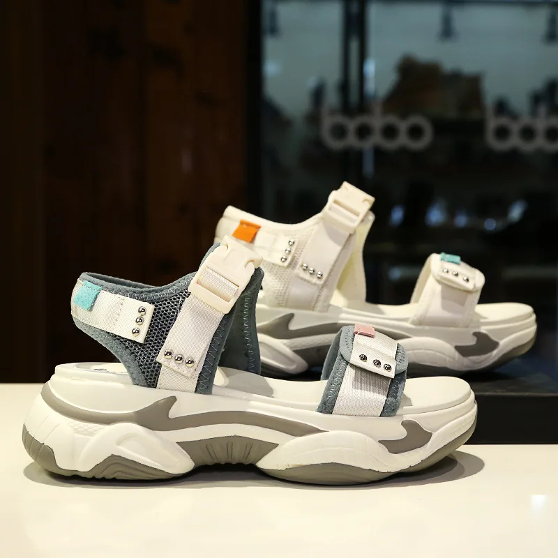 Женские белые сандалии на платформе sandalias mujer бежевые пляжные лето 2019|Боссоножки