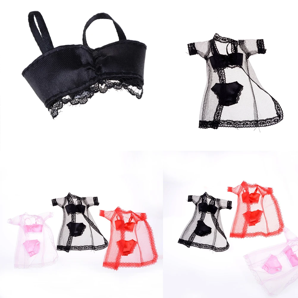 

Creative gift 3pcs/set Sexy Fashion Underwear Clothes For Doll Pajamas Lingerie Nightwear Lace Night Dress Bra