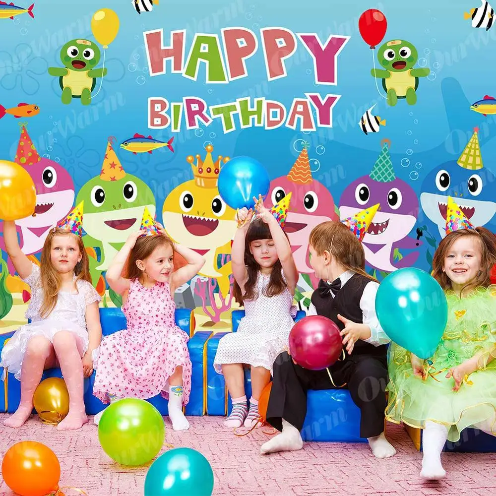 

OurWarm Baby Shark Birthday Party Favor Shark Backdrop Blue Ocean Backdrop Photo Studio Props Banner Photography Backdrops