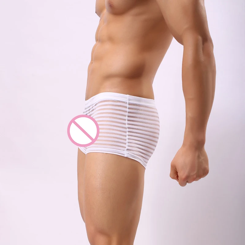 mens silk boxers Multi Colors New Breathable Bar Mesh Striped Men's Boxer Shorts Underwear See-through Trunks  Shorts Underpants Cueca mens designer boxers