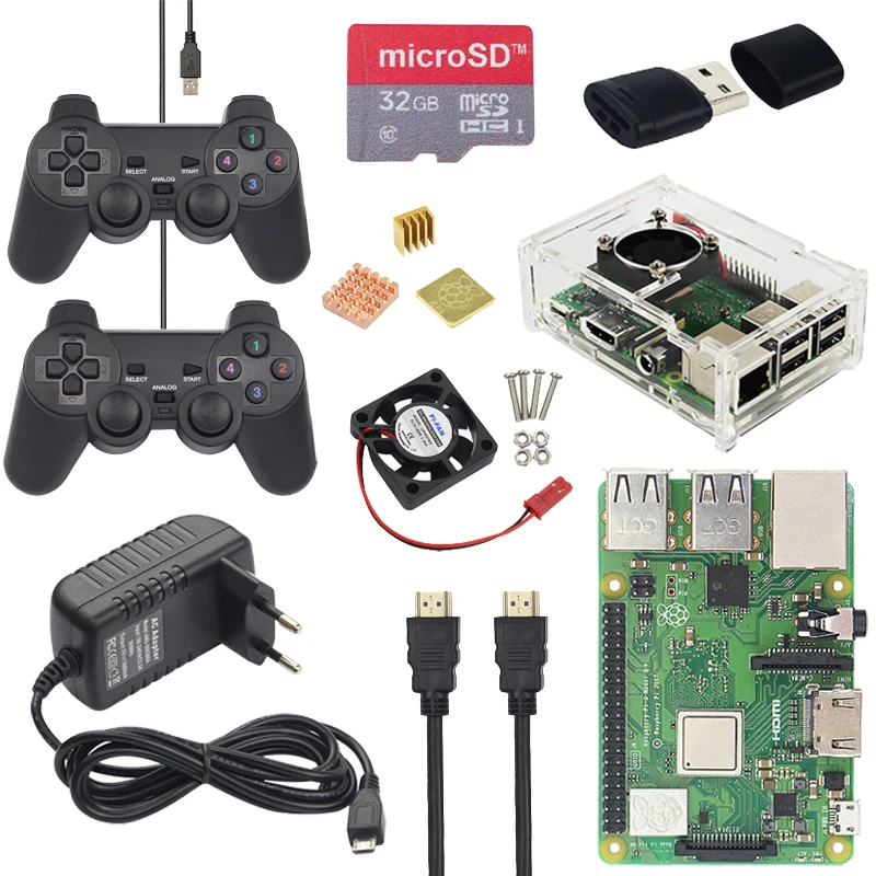 Raspberry Pi 3 Model B Plus игровой комплект + чехол usb геймпад 32G sd карта 3A блок питания
